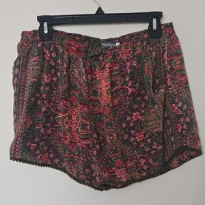 EARTHBOUND Olive Green and Red Paisley High-Waist Shorts
